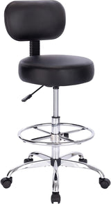 SUPERJARE Drafting Chair with Back, Adjustable Foot Rest Rolling Stool, Multi-Purpose Office Desk Chair, Thick Seat Cushion for Home Bar Kitchen Shop – Black