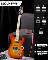 Leo Jaymz 39 Full Size ST Style Electric Guitar Starter Kit with SSH Pickup, 5W Portable Amp, Tuner, Gig Bag, Strap & Accessories (Violet Ocean)