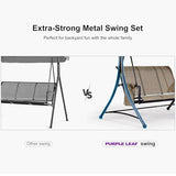 PURPLE LEAF 3-Seat Deluxe Outdoor Patio Porch Swing with Weather Resistant Steel Frame, Adjustable Tilt Canopy, Beige