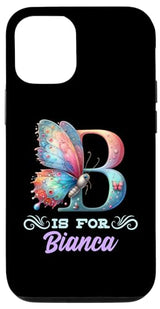 iPhone 14 Pro Max B Is For Bianca Girly Butterfly And Flower Initial Name Case
