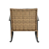 Outdoor Wicker Rocking Chairs Patio – 3 Pieces Patio Furniture Rattan Rocker Chairs Wicker Rocking Bistro Set with Cushions and Side Table for Garden Patio Yard Porch Lawn Balcony (Blue)