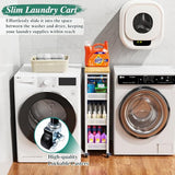 Utility Slim Storage Cart, 4 Tier Small Rolling Kitchen Laundry Room Cart with Wood Top, Metal Narrow Bathroom Storage Cabinet Mobile Shelf Unit Organizer Trolley with Handle for Narrow Space