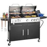 3 Burner Propane Gas and Charcoal Grill Combo with Side Burner & Porcelain-Enameled Cast Iron Grates, 37,000 BTUs 685 SQIN Dual Fuel Outdoor BBQ Grill for Patio Garden Picnic Backyard Barbecue Cooking