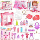 Baby Doll Toys Set, 14 Doll Toys, 25Pcs Dolls Care Toy Playset, Toddlers Toy Doll Set Incl Cradle Crib, High Chair, Milk Bottle, Pacifier, Diaper, Baby Gift for Age 3 4 5 6+ Years Old Girls Boys