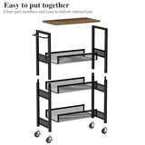Utility Slim Storage Cart, 4 Tier Small Rolling Kitchen Laundry Room Cart with Wood Top, Metal Narrow Bathroom Storage Cabinet Mobile Shelf Unit Organizer Trolley with Handle for Narrow Space