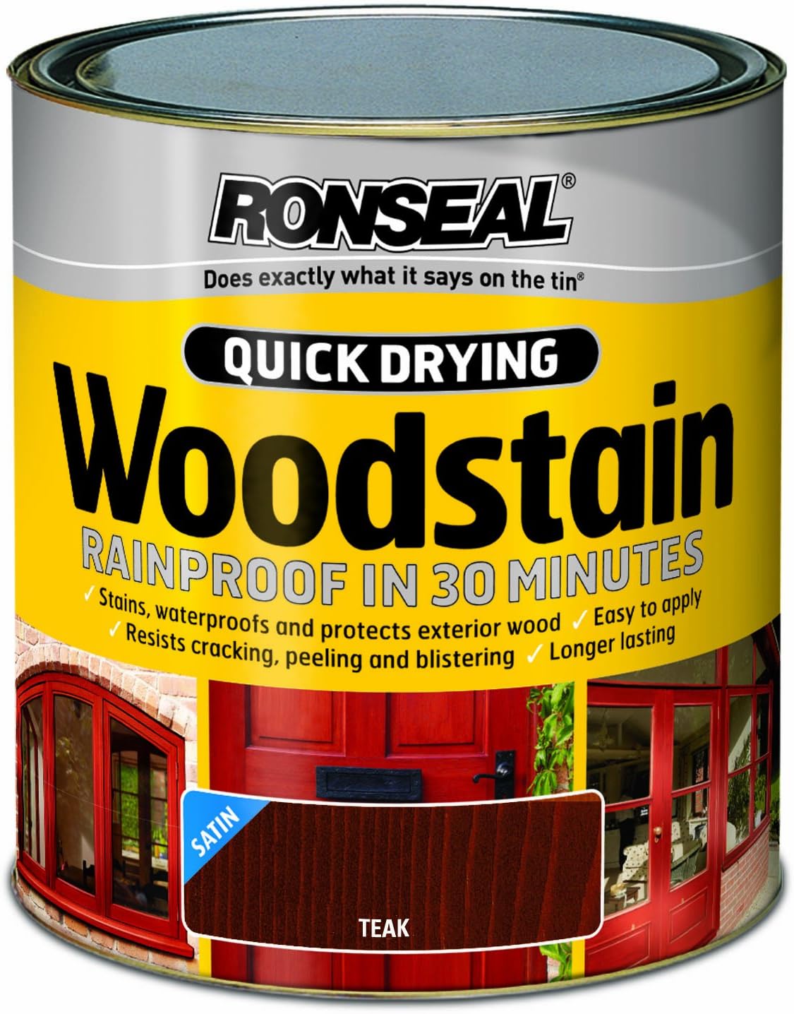 Ronseal QDWST250 250ml Woodstain Quick Dry Satin – Teak