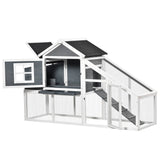 PawHut 69×22 Outdoor Wooden Chicken Coop Hen House with Nesting Box and Run – White