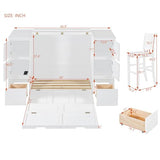 Twin Size Murphy Beds with Charging Station and Storage Drawers, Wood Cabinet Bed Frame, Wall Bed with Outlet & USB Ports for Home Office Studio, White