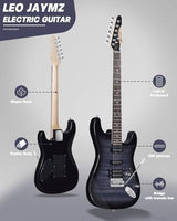 Leo Jaymz 39 Full Size ST Style Electric Guitar Starter Kit with SSH Pickup, 5W Portable Amp, Tuner, Gig Bag, Strap & Accessories (Violet Ocean)