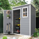 DWVO 5x3ft Resin Outdoor Storage Shed with Floor, Waterproof Lockable Storage Shed with Window, Plastic Outside Tool Storage for Garden, Backyard, Patio, Lawn, Gray