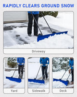 Outvita Snow Shovel with Wheels, 29 Wide 18 Long Snow Plow Shovel Angle & Height Adjustable Padded Handle Efficient Snow Clean Tool for Driveway or Pavement (Yellow)