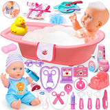 Baby Doll Toys Set, 14 Doll Toys, 25Pcs Dolls Care Toy Playset, Toddlers Toy Doll Set Incl Cradle Crib, High Chair, Milk Bottle, Pacifier, Diaper, Baby Gift for Age 3 4 5 6+ Years Old Girls Boys