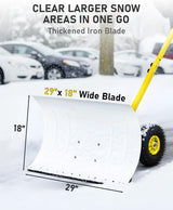 Outvita Snow Shovel with Wheels, 29 Wide 18 Long Snow Plow Shovel Angle & Height Adjustable Padded Handle Efficient Snow Clean Tool for Driveway or Pavement (Yellow)