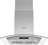 FIREGAS Island Range Hood 36 inch 450 CFM with Chimney,Tempered Glass,4 LED Lights,3 Speed Fan,Touch Control,Permanent Filter,Charcoal Filter,Stainless Steel,Island Mount,Ceiling Mount