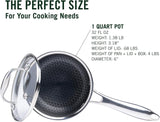 HexClad 1 Quart Hybrid Pot with Glass Lid – Non Stick Saucepan, Easy to Clean, Dishwasher & Oven Safe – Perfect for Making Sauces, Reheating Soups, Stocks, Cooking Grains