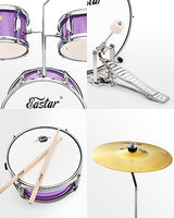 Kids Drum KIt Eastar 3-Piece for Beginners, 14 inch Drum Set with Adjustable Throne, Cymbal, Pedal & Two Pairs of Drumsticks, Junior Drum Set with Bass Tom Snare Drum, Metallic Sky Blue
