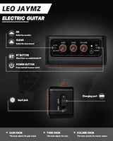 Leo Jaymz 39 Full Size ST Style Electric Guitar Starter Kit with SSH Pickup, 5W Portable Amp, Tuner, Gig Bag, Strap & Accessories (Violet Ocean)