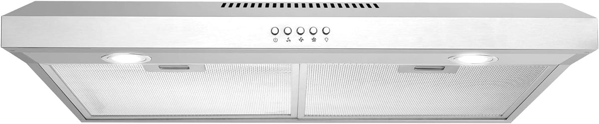 Cosmo 5U30 30 in. Under Cabinet Range Hood with Ducted / Ductless Convertible Slim Kitchen Over Stove Vent, 3 Speed Exhaust Fan, Reusable Filter, LED Lights in Stainless Steel