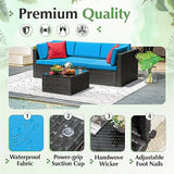 Devoko Patio Furniture Sets 6 Pieces Outdoor Sectional Rattan Sofa Manual Weaving Wicker Patio Conversation Set with Glass Table and Cushion (Beige)