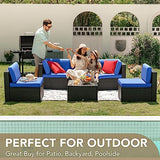 Devoko Patio Furniture Sets 6 Pieces Outdoor Sectional Rattan Sofa Manual Weaving Wicker Patio Conversation Set with Glass Table and Cushion (Beige)
