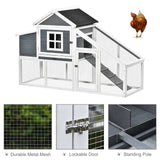 PawHut 69×22 Outdoor Wooden Chicken Coop Hen House with Nesting Box and Run – White