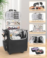 Relavel Rolling Makeup Train Case, Hairstylist Traveling Bag with 4 Wheels, Heat Insulation Full Layer, Adjustable Dividers, Hair Tools and Cosmetics Storage Organizer Trolley Suitcase Makeup Cart