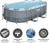 Bestway 56655E Power Steel 16ft x 10ft x 42in Outdoor Oval Frame Above Ground Swimming Pool Set with 1000 GPH Cartridge Filter Pump, Ladder, and Cover