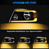 AUTOSAVER88 Switchback LED Tube Headlights Assembly Compatible with 2004 2005 2006 2007 2008 Ford F150 F-150 DRL Headlamp Replacement Pair with Amber Reflector