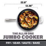 Granitestone Jumbo Cooker with Lid, Nonstick Triple Coated Surface, Family Sized Open Skillet with Stainless Steel Stay Cool & Helper Handle, Oven and Dishwasher Safe